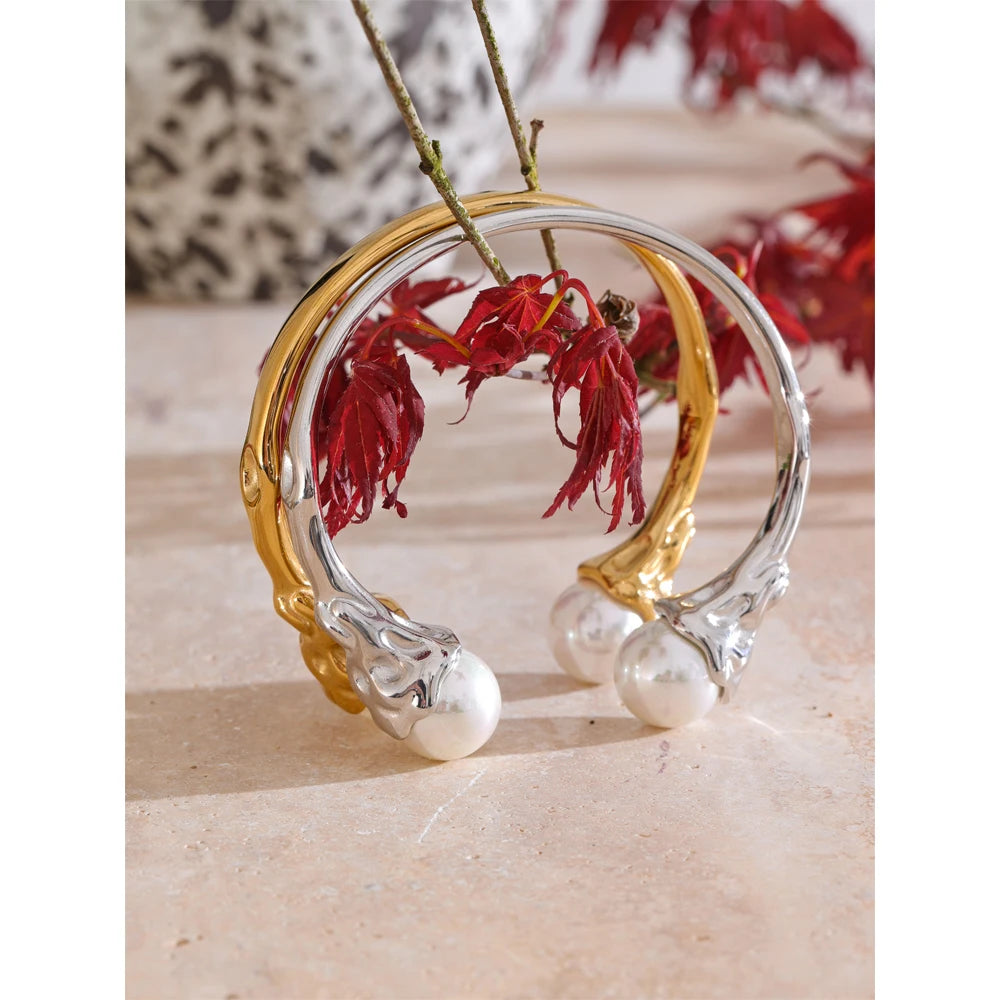 Chunky Pearl End Cuff Bangle