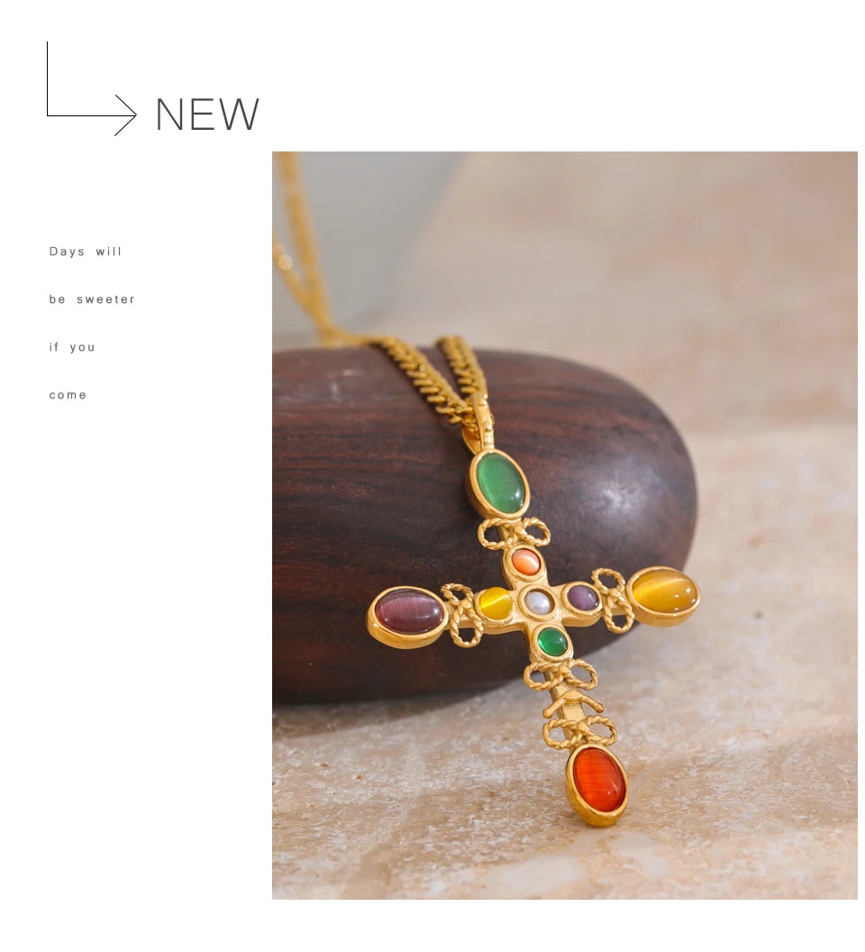 Stone Cross Pendant Necklace