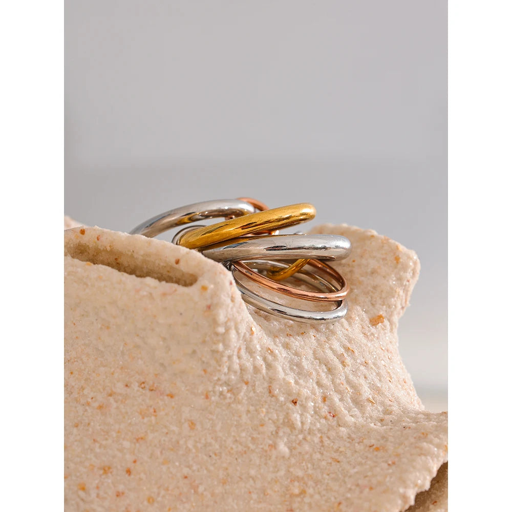 3 Colors 5 Links Stacked Rings PVD Real Gold Plated