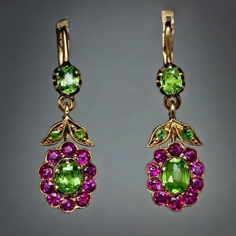 Green Stone Flower Drop Dangle Earrings