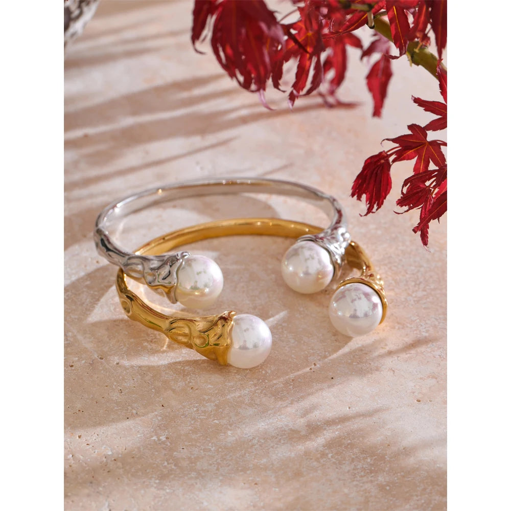 Chunky Pearl End Cuff Bangle