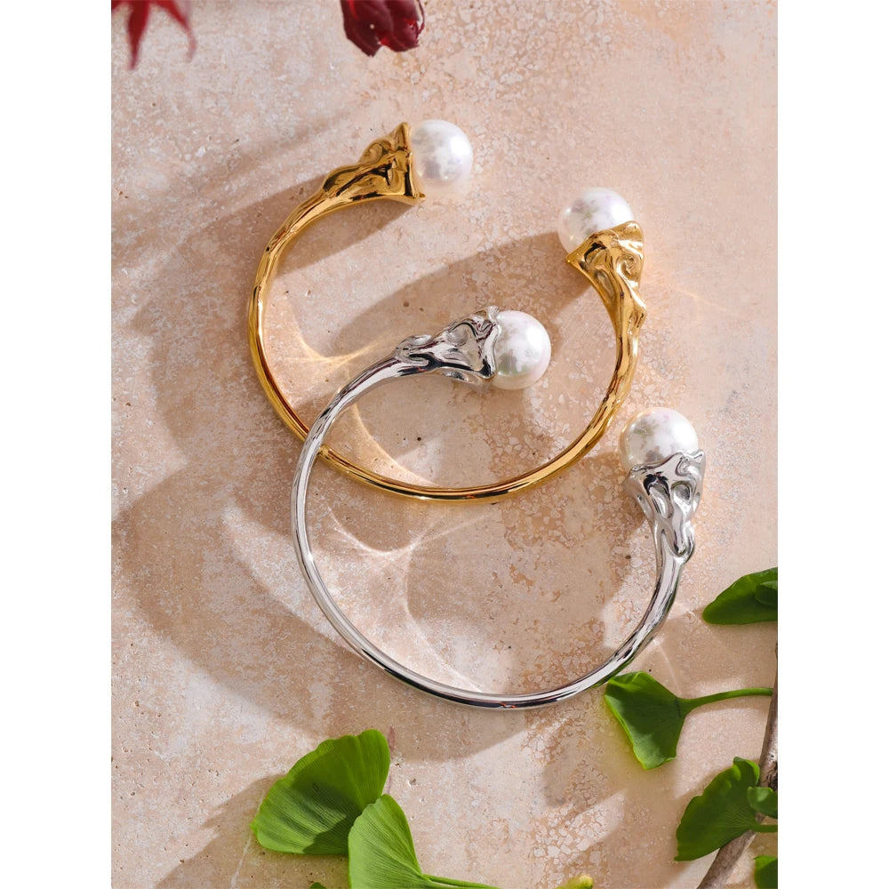 Chunky Pearl End Cuff Bangle