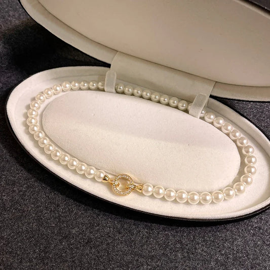  Imitation Pearl Necklace  Elegant Jewelry   Timeless Style   Round Buckle Necklace  Sophisticated Accessory  women fashion  Classic Pearls  High-Quality Jewelry  Gift For Her  Versatile Necklace