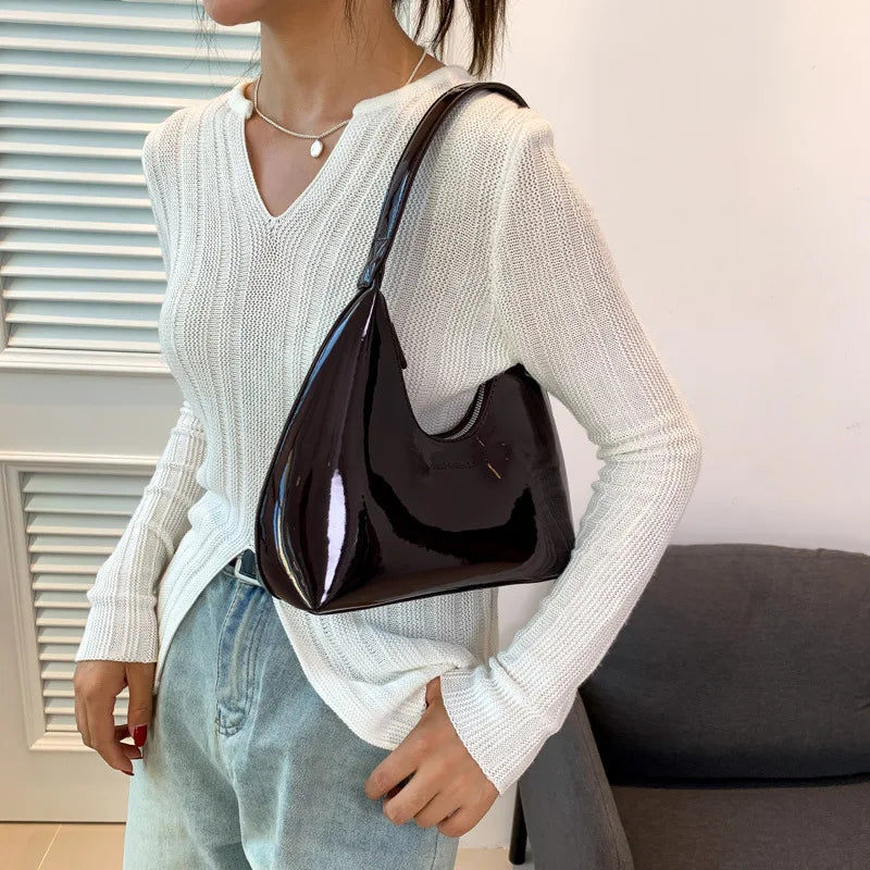 Y2K Style Bag Patent Shoulder Bag  Retro Fashion  Trendy Accessories Glossy Bag 2000s Fashion Women Fashion  Fashion Bag  Chic Shoulder Bag  Must Have Accessory