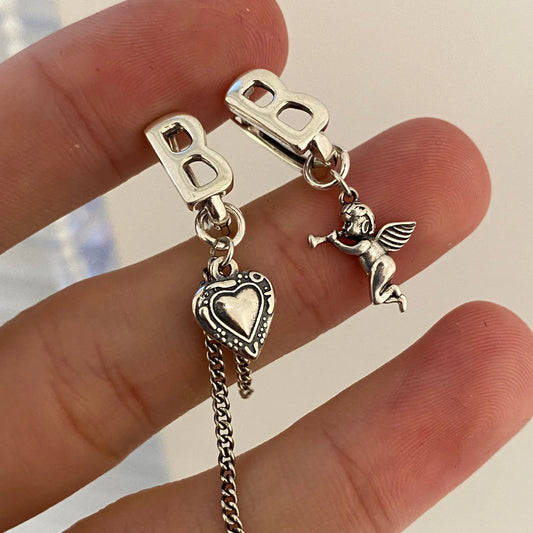 B Multi Drop Heart & Cupid Earrings