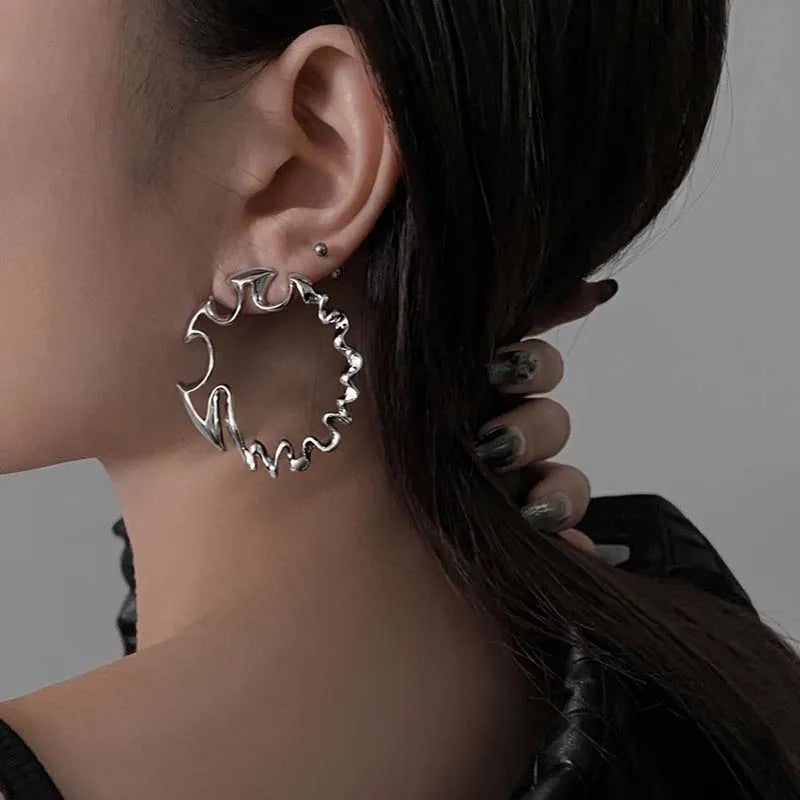 Exaggerated Jagged Hoop Earrings