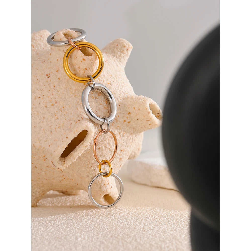 3 Colors 5 Links Stacked Rings PVD Real Gold Plated