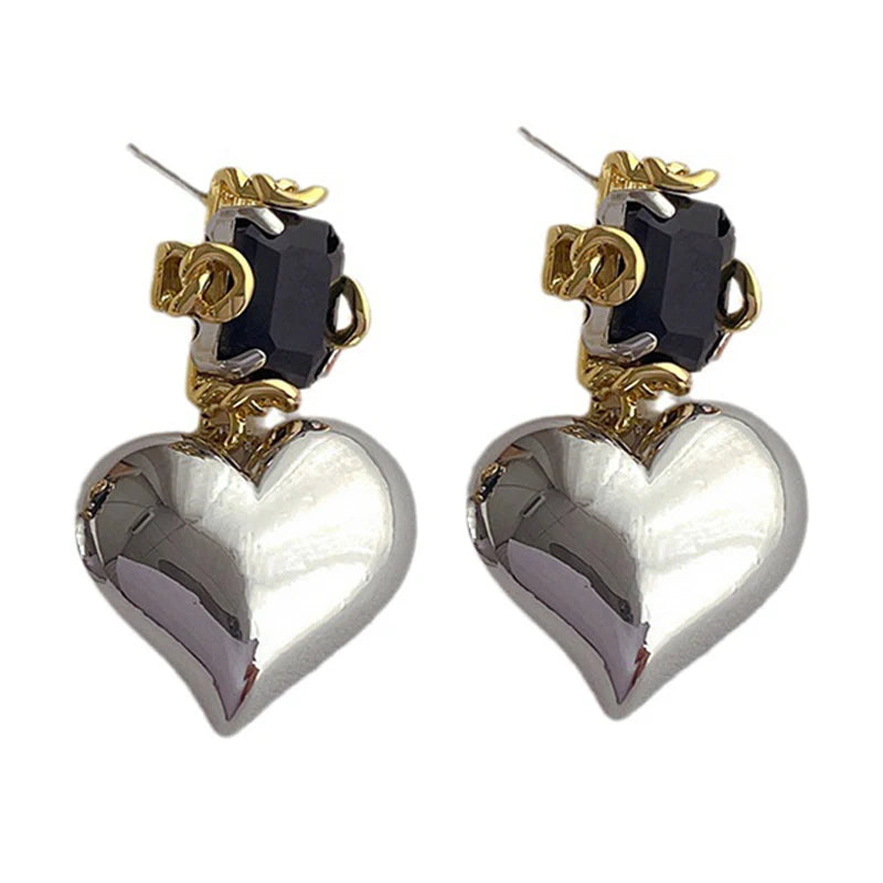 Two Tone Earrings Heart Drop Earrings Elegant Jewelry  Romantic Accessories Stylish Earrings  High Quality Jewelry  Women Fashion  Chic Jewelry  Gift For Her   Versatile Earrings