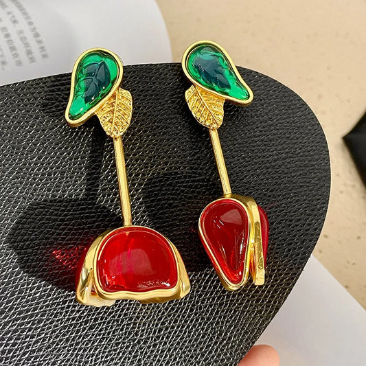 Red Tulip Earrings   Flower Statement Earrings  Drop Earrings   Elegant Jewelry  Fashion Accessories  Women Jewelry   Statement Earrings  Bold Jewelry  Gift For Her   Stylish Earrings