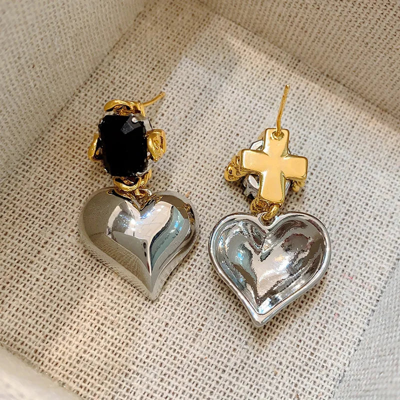 Two Tone Earrings Heart Drop Earrings Elegant Jewelry  Romantic Accessories Stylish Earrings  High Quality Jewelry  Women Fashion  Chic Jewelry  Gift For Her   Versatile Earrings