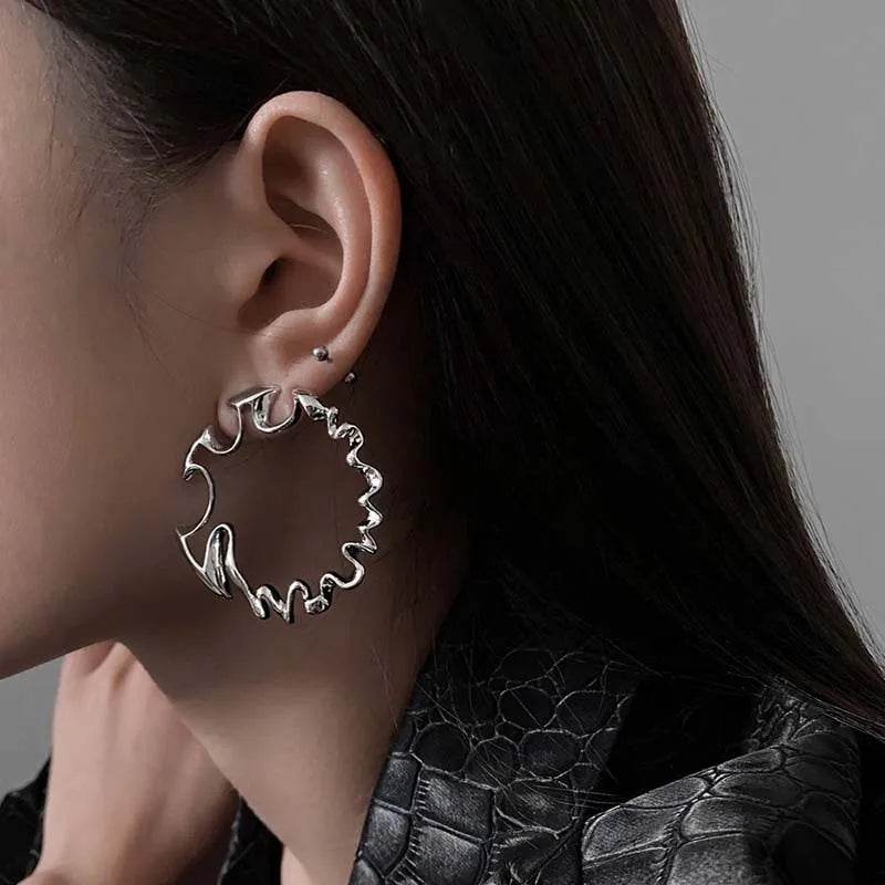 Exaggerated Jagged Hoop Earrings