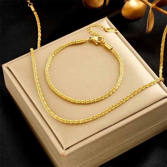 Delicate Fine Chain Necklace & Bracelet Jewelry Set