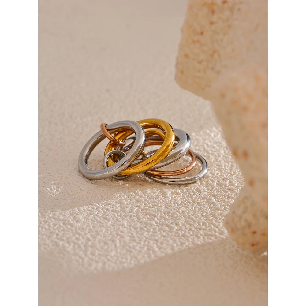 3 Colors 5 Links Stacked Rings PVD Real Gold Plated