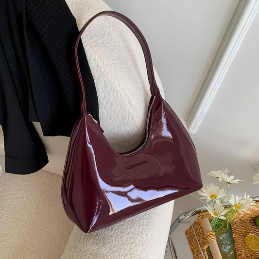 Y2K Style Bag Patent Shoulder Bag  Retro Fashion  Trendy Accessories Glossy Bag 2000s Fashion Women Fashion  Fashion Bag  Chic Shoulder Bag  Must Have Accessory