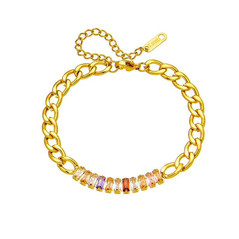 Cable link Bracelet with Coloured Stones