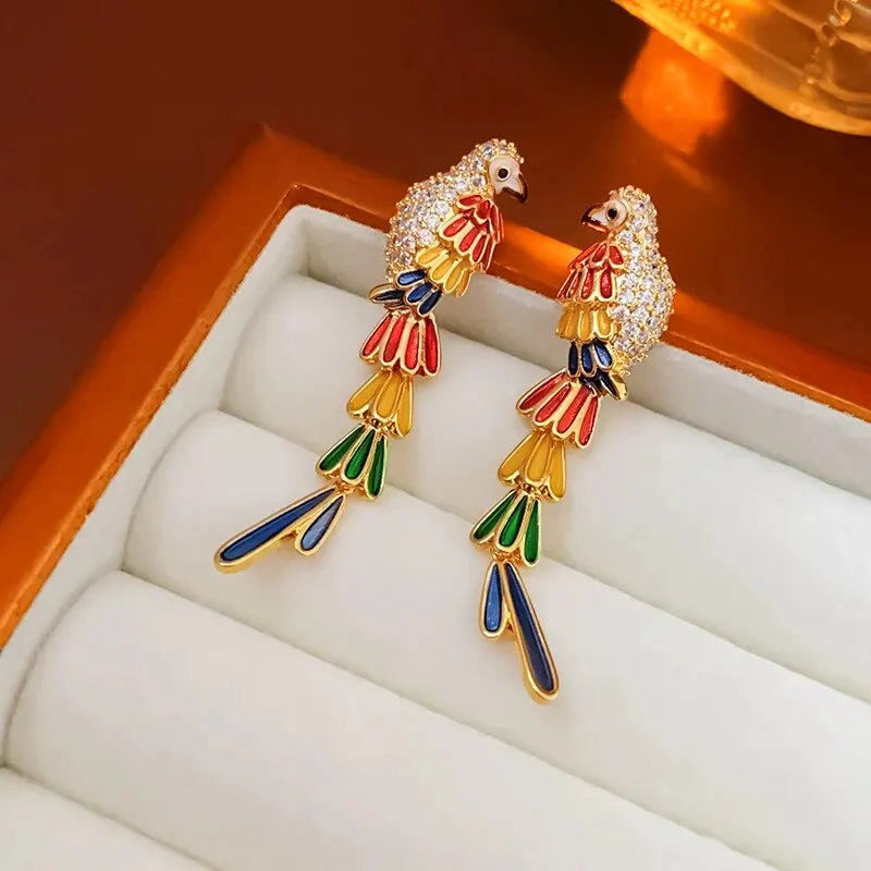 Parrot Rhinestone Earrings