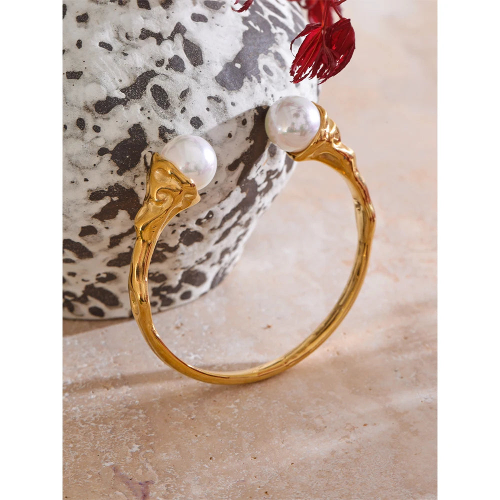 Chunky Pearl End Cuff Bangle