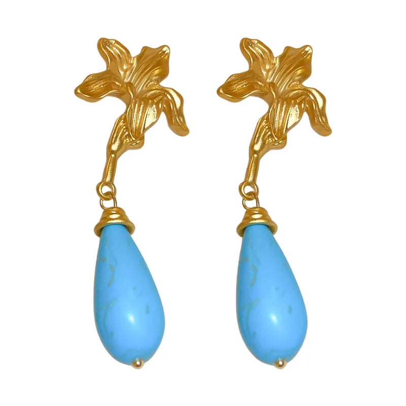 Vintage Flower Water Drop Earrings