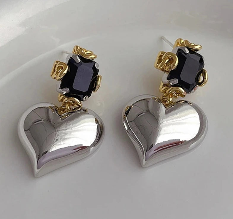 Two Tone Earrings Heart Drop Earrings Elegant Jewelry  Romantic Accessories Stylish Earrings  High Quality Jewelry  Women Fashion  Chic Jewelry  Gift For Her   Versatile Earrings