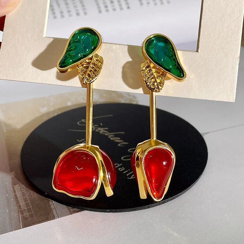 Red Tulip Earrings   Flower Statement Earrings  Drop Earrings   Elegant Jewelry  Fashion Accessories  Women Jewelry   Statement Earrings  Bold Jewelry  Gift For Her   Stylish Earrings