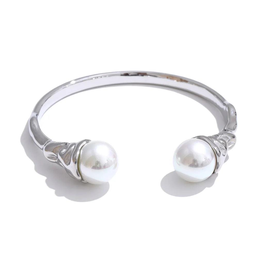 Chunky Pearl End Cuff Bangle
