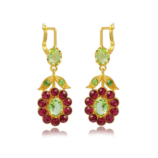 Green Stone Flower Drop Dangle Earrings