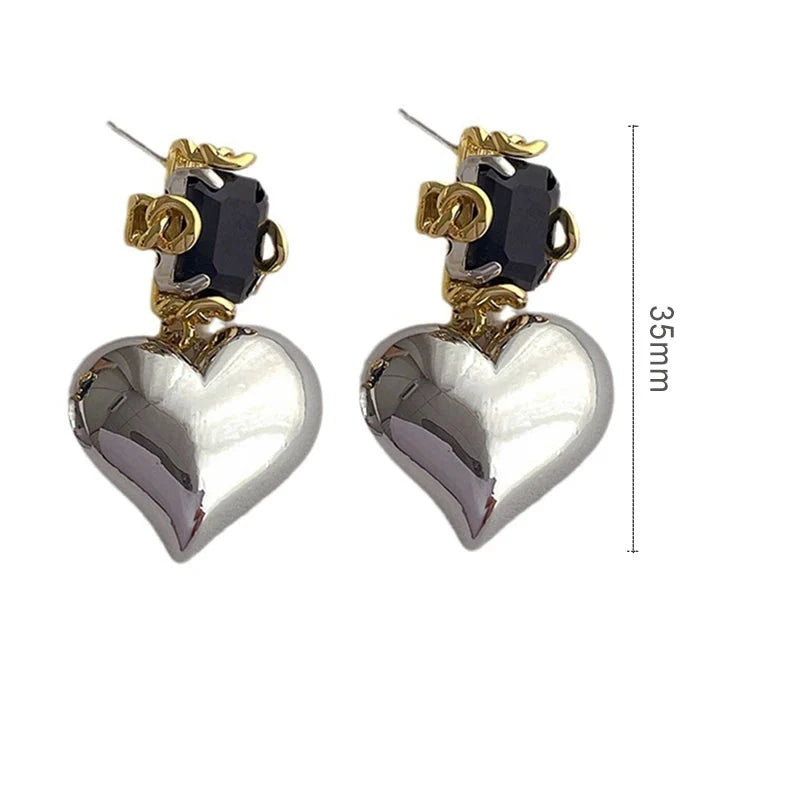 Two Tone Earrings Heart Drop Earrings Elegant Jewelry  Romantic Accessories Stylish Earrings  High Quality Jewelry  Women Fashion  Chic Jewelry  Gift For Her   Versatile Earrings 