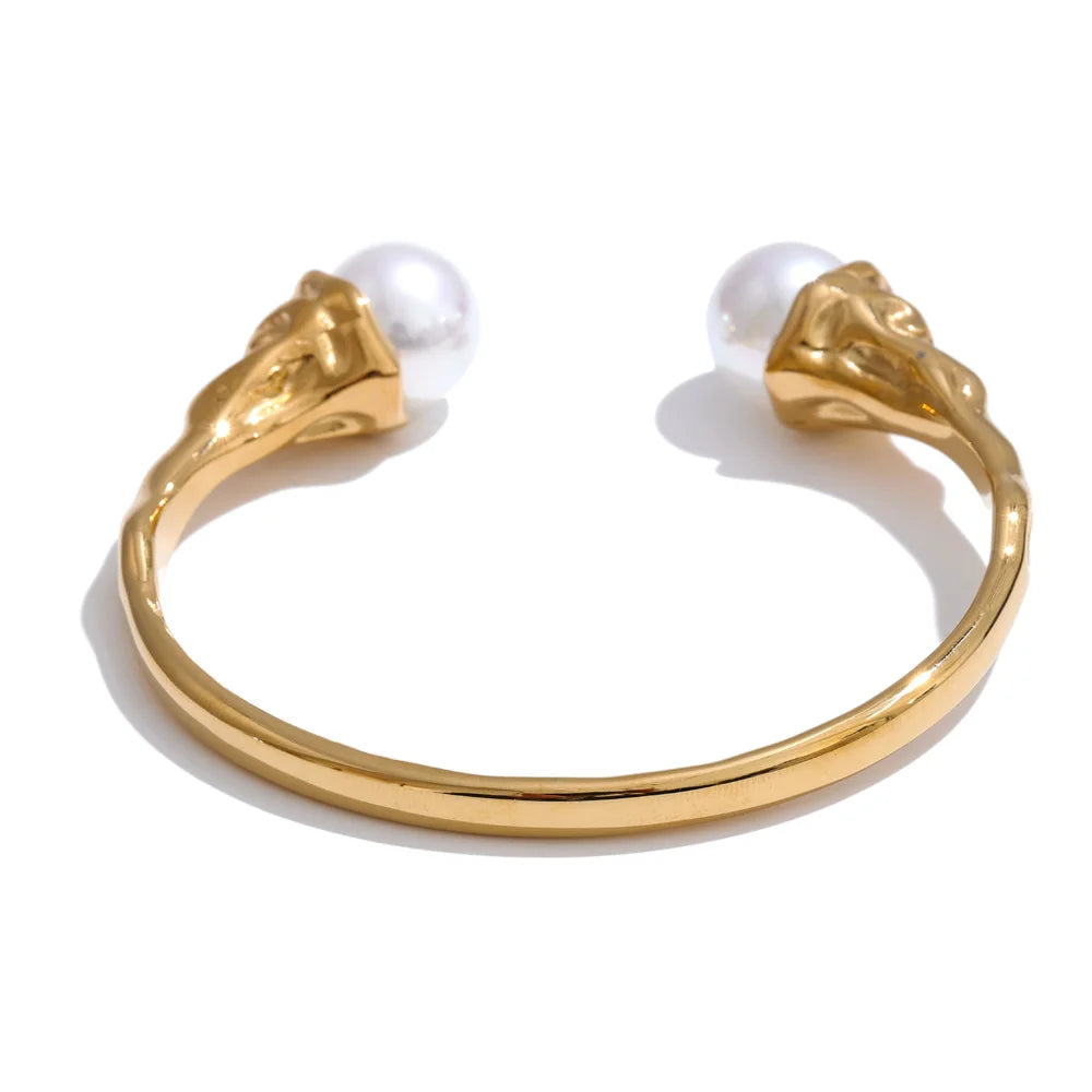 Chunky Pearl End Cuff Bangle