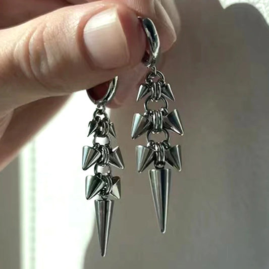 Silver Rivet Drop Earrings